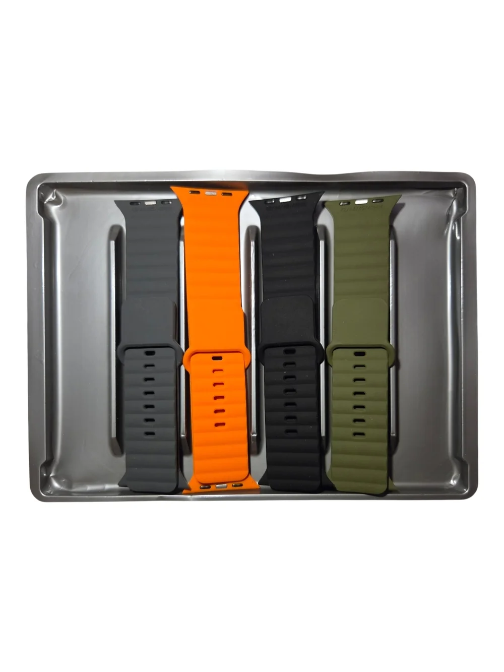 Set of 4 Black, Green, Orange, & Gray Wowstrap Replacement Watch Bands For Apple